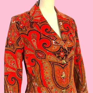 Isaac Mizrahi Paisley Orange Corduroy Blazer